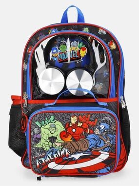 Kids' Marvel Avengers Backpack Bundle - 5-Piece Set with Insulated Lunch Bag W1